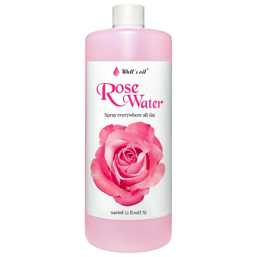Well's Oil Rosewater Face & Hair Mist Spray (32 fl oz / 946 mL) | Floral Rosewater Hydrosol | Alcohol-Free