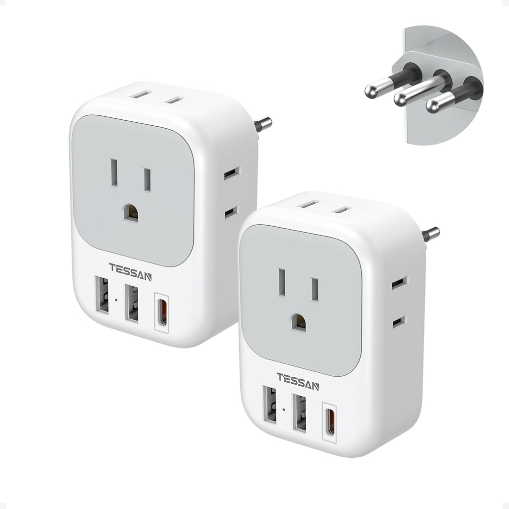 TESSAN Italy Travel Plug Adapter, Type L Plug 2 Pack