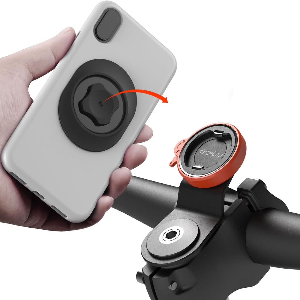 Bike Phone Mount,Mountain Bicycle Stem Cell Phone Holder,Universal Aluminum Handlebar Phone Clamp,MTB / Road E-Bike Cycling Mobile Phone Clip,Quick Release Attach/Detach-Orange【Series C-1st Gen】