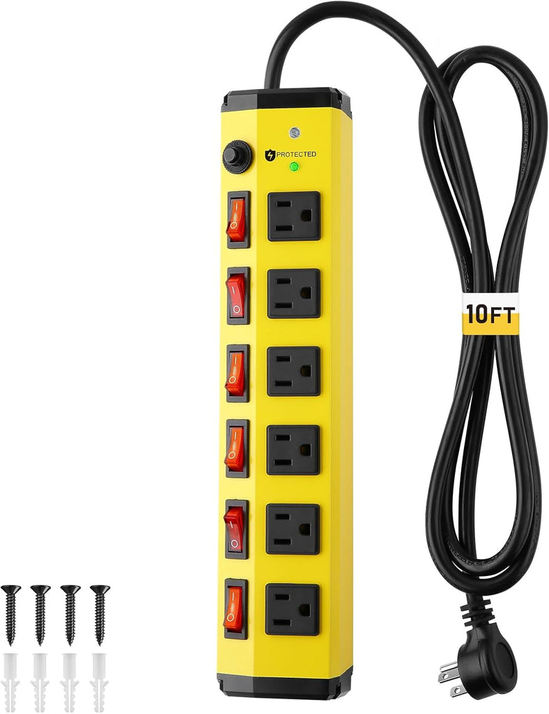 KeBen Heavy Duty Power Strip Surge Protector,Individual Switches,10FT/15A