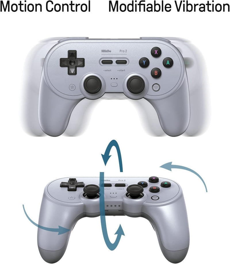 8Bitdo Pro 2 Wireless Bluetooth Controller with Travel Case, Hall Effect Joystick Update, Retro Gamepad for Switch/Switch 2, PC, Android, and Steam Deck & Apple (Gray Edition)