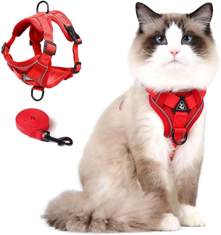 Cat Harness and Leash Set, Upgraded Escape Proof Adjustable Vest with Lead for Kitten Puppy Outdoor Walking, Soft Breath