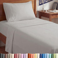 Twin XL 3 Piece Sheet Set - College Dorm Room Essentials - Light Grey