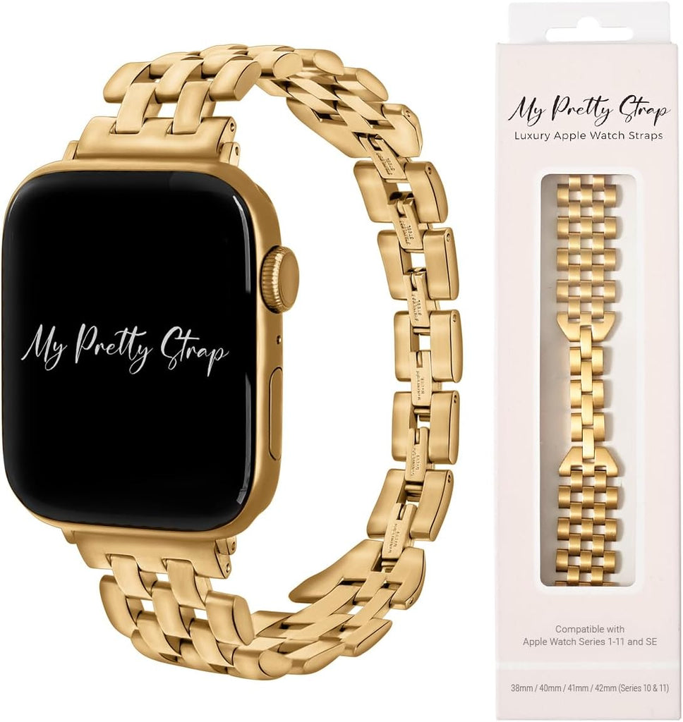 My Pretty Strap Venus Band Compatible with Apple Watch 38/40/41mm or 42/44/45/49mm, Stainless Steel Metal Gold Plated fo