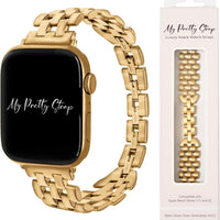 My Pretty Strap Venus Band Compatible with Apple Watch 38/40/41mm or 42/44/45/49mm, Stainless Steel Metal Gold Plated fo