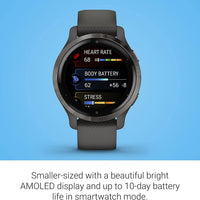 Renewed Garmin Venu 2S, Smaller-Sized GPS Smartwatch with Advanced Health Monitoring and Fitness Features, Slate Bezel with Graphite Case and Silicone Band, (010-02429-00) (Renewed)