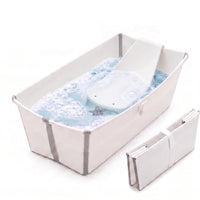 Stokke Flexi Bath Portable Baby Bathtub Bundle with Heat-Sensitive Plug and Newborn Baby Bath Support, White Grey