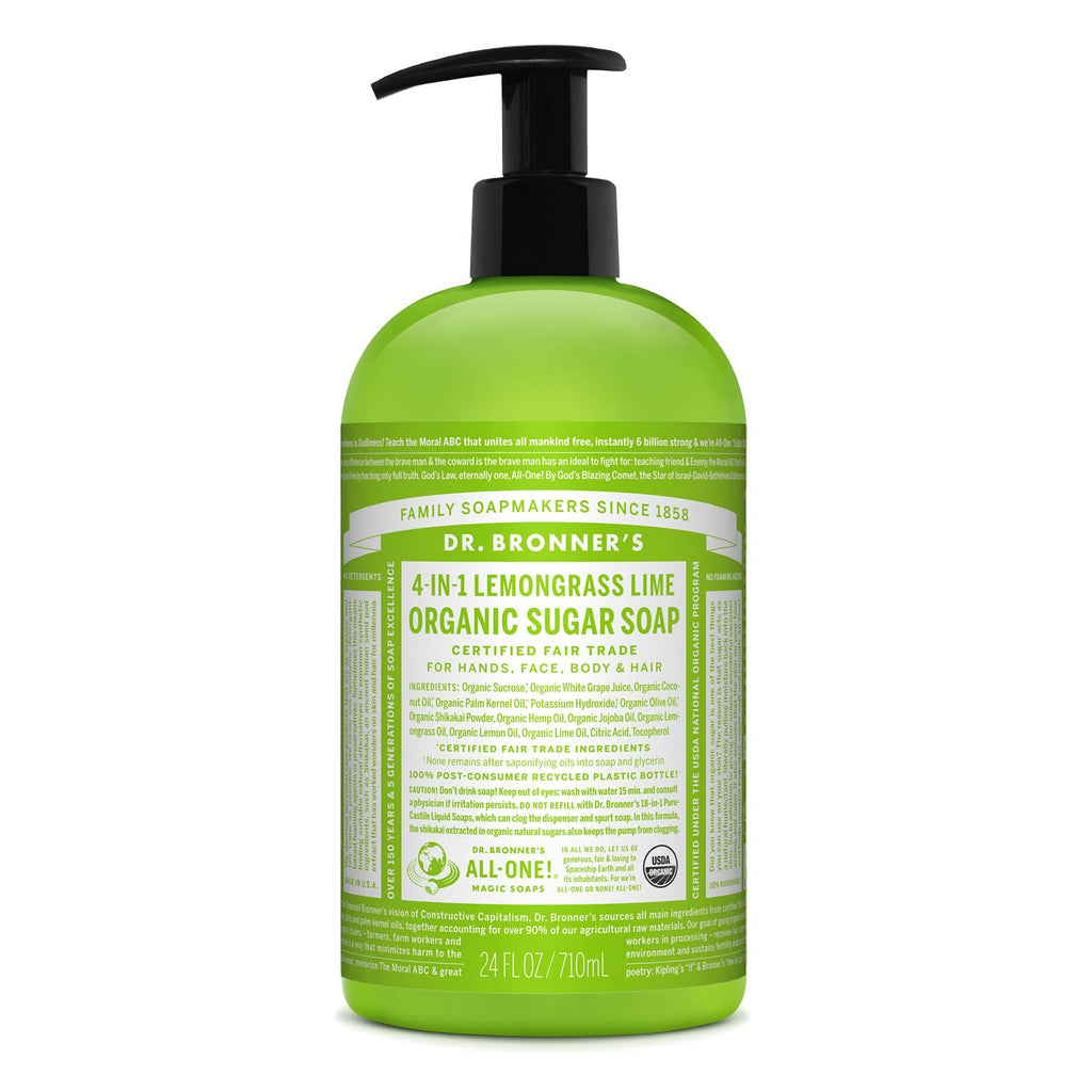 Dr. Bronner's - Organic Sugar Soap (Lemongrass, 24 Ounce) - Made with Organic Oils, Sugar and Shikakai Powder, 4-in-1 Us