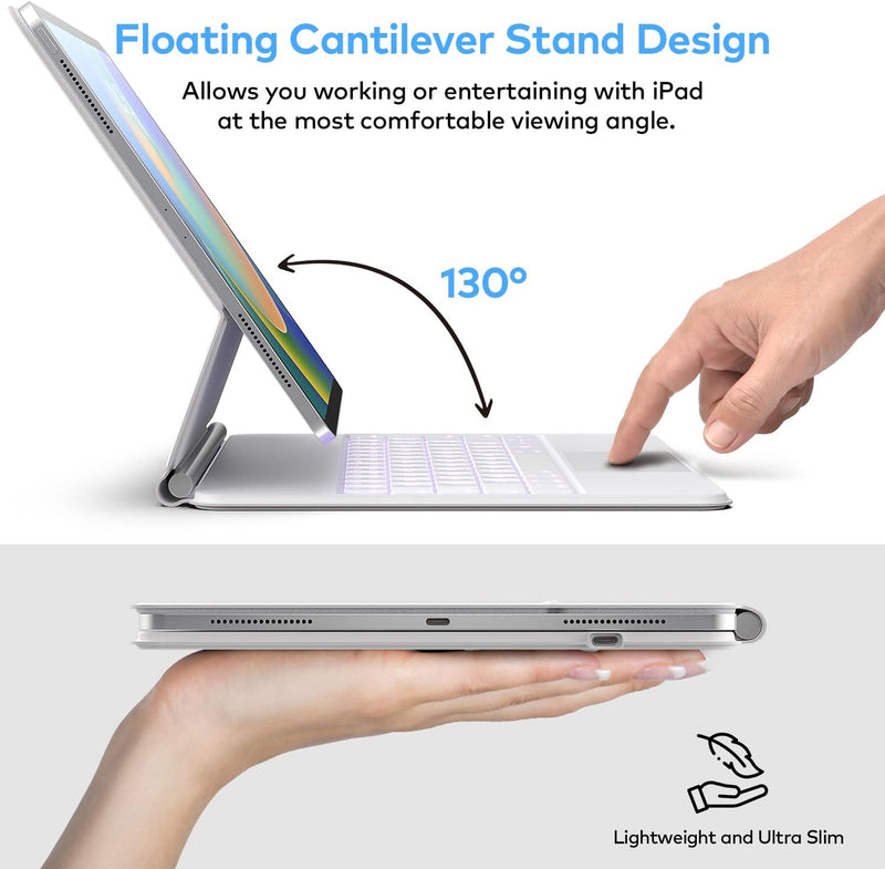 Funda con Teclado runelk para iPad Air 11" (M4/M3/M2) y Pro 11" - Blanco