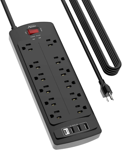 ALESTOR 20 Ft Surge Protector Power Strip with 12 Outlets and 4 USB Ports