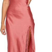 KOUNAI Women's Satin Summer Lace Slit Formal Midi Dress for Wedding Guest