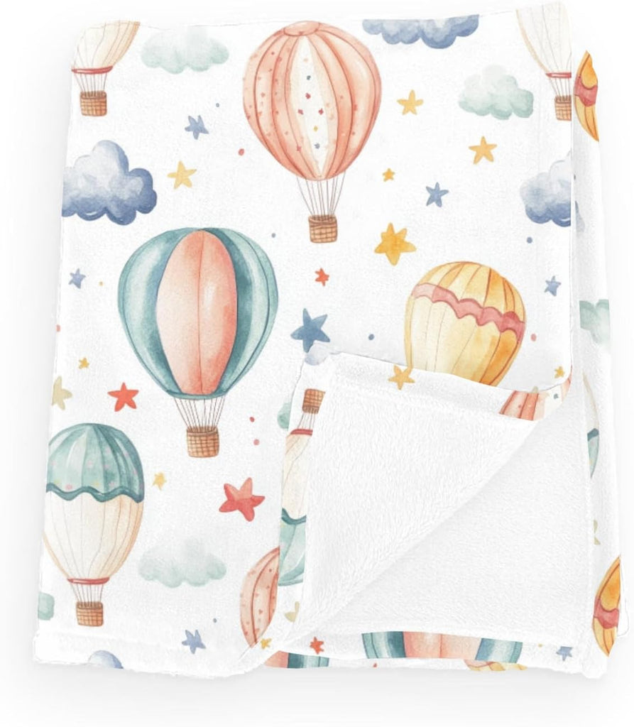 Wicbfdfv Colorful Hot Air Balloon Stars Baby Blanket Girls Boys Cute Clouds Sky Flannel Fluffy Blankets for Baby Warm Br