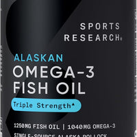 Sports Research® Omega-3 Aceite de Pescado 1250 - Suplemento de Aceite de Pescado de Triple Fuerza de Pollock Salvaje de Alaska - Certificado MSC Sostenible · Sin GMO · Sin Soja - 90 Cápsulas de Gel