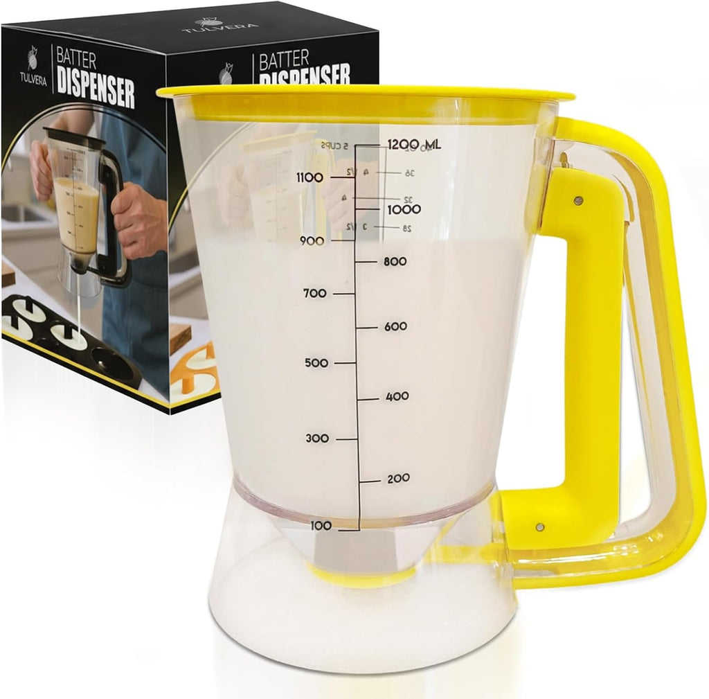 Pancake Batter Dispenser | 5-Cup Mix Pourer for Pancakes, Waffles, Crepes, Muffins, Cupcakes | Squeeze Handle, Portion C