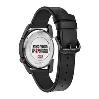 Citizen Reloj Eco-Drive Marvel Miles Morales acero inoxidable negro con correa cuero y esfera negra, modelo AW1685-00W