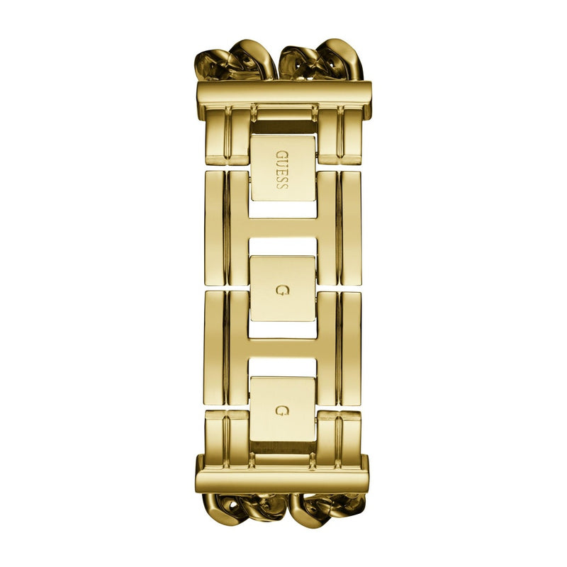 GUESS Reloj de pulsera multicadena para mujer en tono plateado con dial dorado y segundero, resistente a arañazos