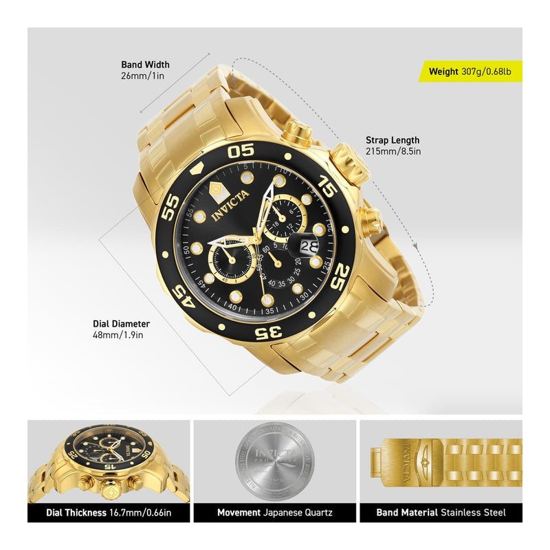 Invicta Pro Diver, reloj cronógrafo de cuarzo con correa de acero inoxidable plateado, diseño sofisticado para hombres