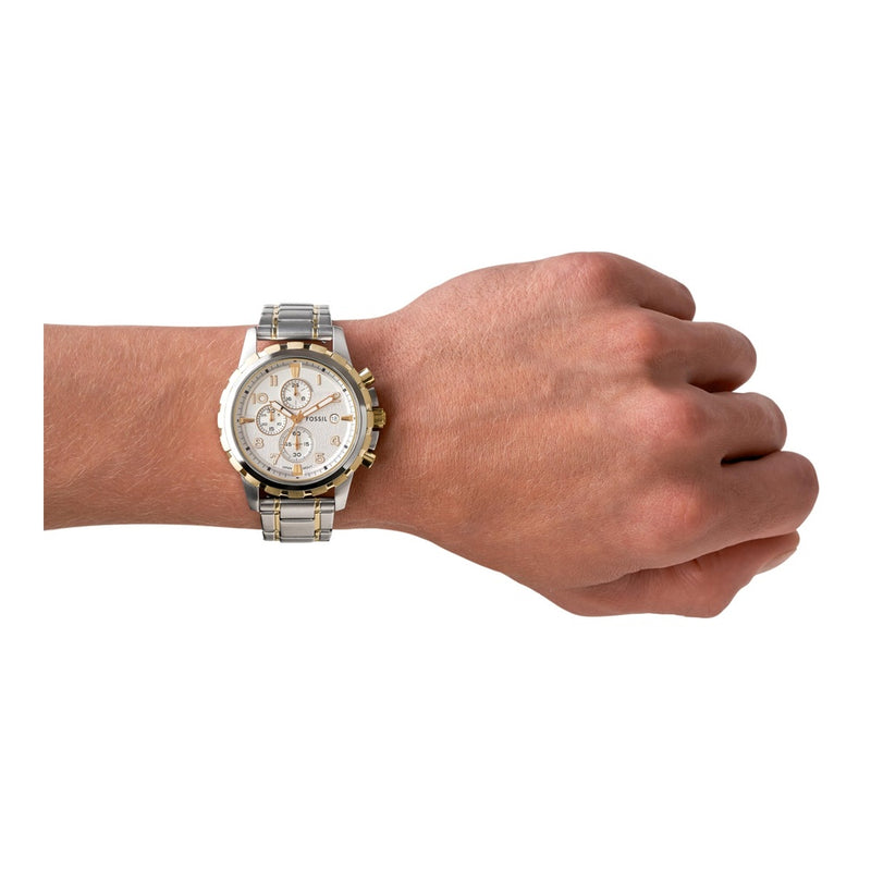 Reloj cronógrafo Fossil Dean de acero inoxidable para hombre, estilo clásico, con esfera blanca y dos tonos