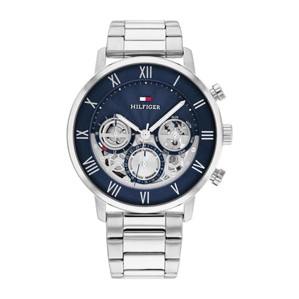 Reloj Tommy Hilfiger multifunción para hombre con números romanos y esfera de apertura, perfecto para ocasiones formales