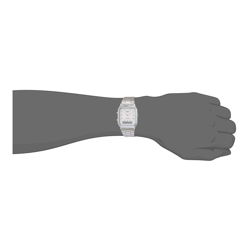 Reloj Casio para Hombre Digital AQ230A-7D Plateado, Elegante con Alarma, Cronógrafo y Resistente al Agua