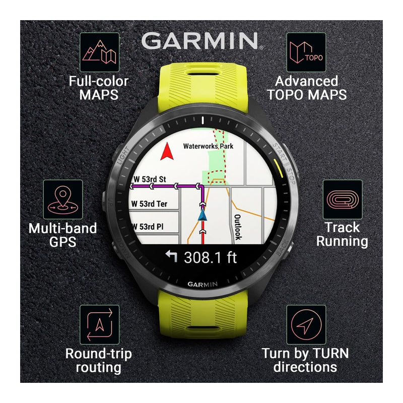 Garmin Forerunner 965 Smartwatch Premium, 1,4 Pulgadas, AMOLED, 32GB, GPS, Gris Carbón Y Amarillo