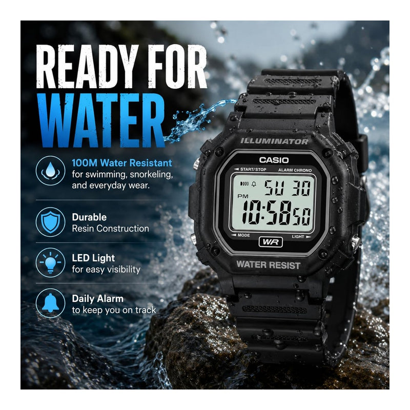 Reloj digital Casio F108WH para hombres, resistente al agua, alarma diaria, cronómetro LED, precisión 30 segundos al mes