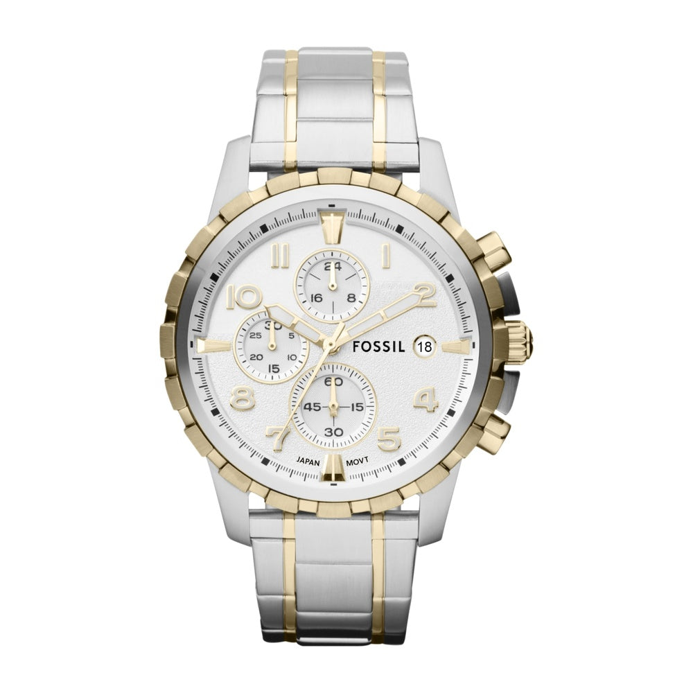 Reloj cronógrafo Fossil Dean de acero inoxidable para hombre, estilo clásico, con esfera blanca y dos tonos