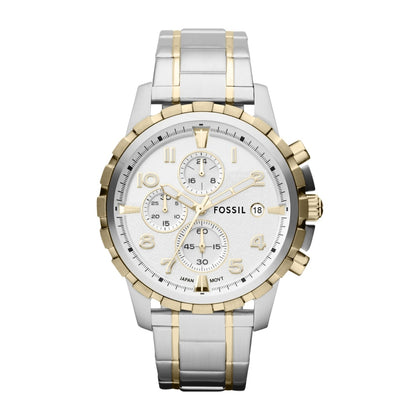 Reloj cronógrafo Fossil Dean de acero inoxidable para hombre, estilo clásico, con esfera blanca y dos tonos