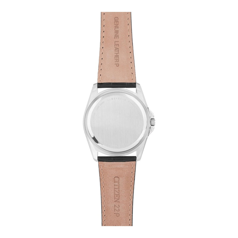 Citizen Reloj de cuarzo para hombre con caja de acero inoxidable y correa de piel, casual, negro