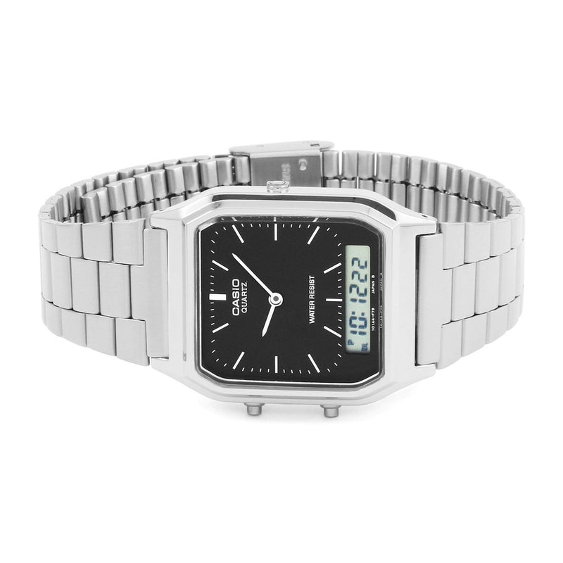 Casio Reloj Unisex AQ-230A de Acero Para Adultos, Pantalla Analógico-Digital, Resistente al Agua, Temporizador