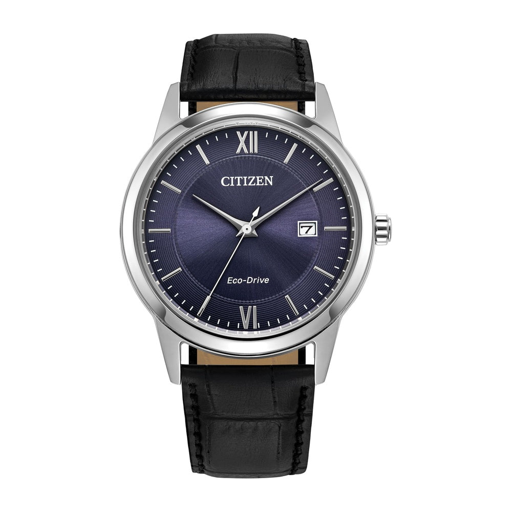 CITIZEN Men's Classic Eco-Drive Leather Strap Watch, 3-Hand Date