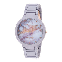 Nine West Reloj de Pulsera Analógico para Mujer, Diseño en Oro Rosa y Banda de Goma Lavanda