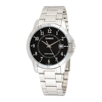 Casio MTP-V004D-1B Reloj de acero inoxidable con esfera negra y movimiento de cuarzo japonés, resistente al agua