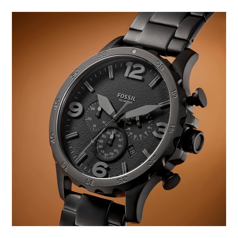 Fossil Nate - Reloj para hombre con esfera de cronógrafo y correa de acero inoxidable o cuero