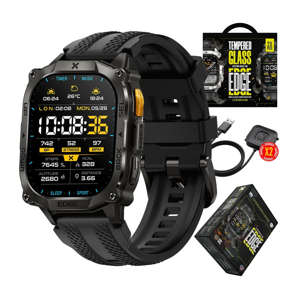 CARBINOX Edge Smart Watch Rugged con AMOLED, acero inoxidable, resistencia IP69K/5ATM, rastreadores de fitness, GNSS