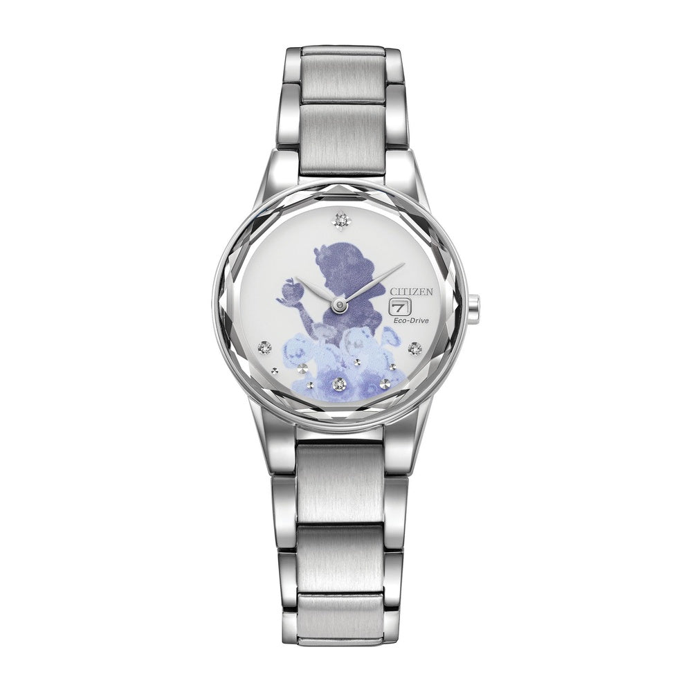 Citizen Eco-Drive Disney Princess - Reloj de acero inoxidable con detalles de cristal y fecha para mujer