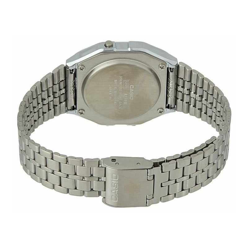Reloj digital clásico Casio A159W-N1DF con brazalete metálico y cierre plegable, ideal para el uso diario, diseño atemporal