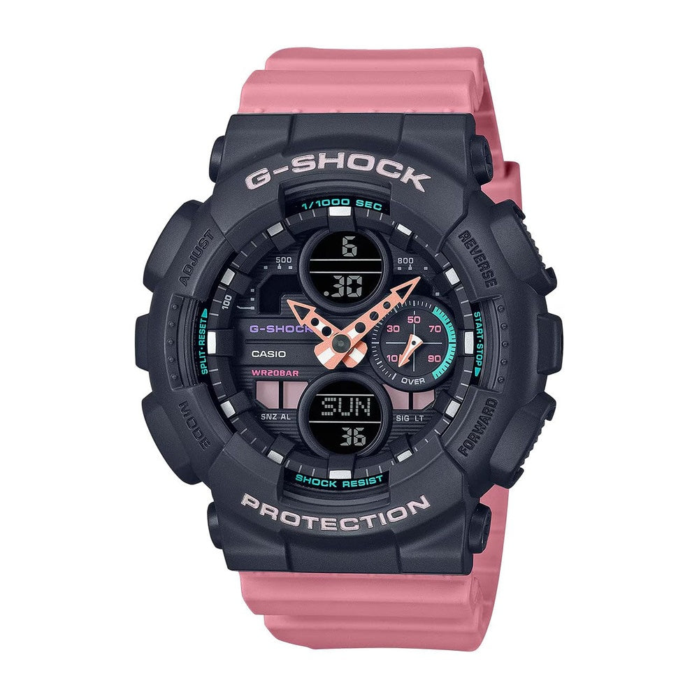Reloj Casio Señoras G-Shock S-Series con Banda de Resina Rosa, Modelo GMAS140-4A, Analógico Digital