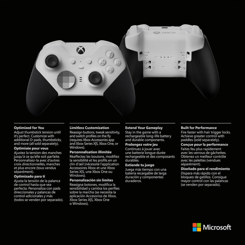 Amazon Xbox Wireless Gaming Controller | Elite Series 2 Core | White | Console, PC, and Android | Adjustable Thumbsticks | Trigger Locks