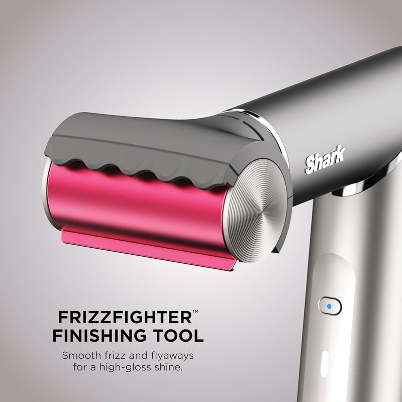 Shark Secador de pelo Shark FlexFusion con cepillo de pelo Fusion, moldeador de aire cerámico con rizadores de pelo auto-enrollables y concentrador, placas cerámicas, Metallic Mist HD641 ⚠️ Versión 12