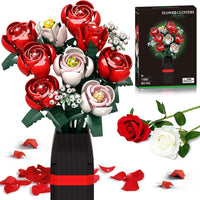 WIDELAND Mother's Day Roses Flower Bouquet Kit, 841PCS Red Roses Artificial Flowers with Vase, Botanical Collection Forever Rose Toy for Adults, Gifts for Mother's Day, Birthday, Wedding