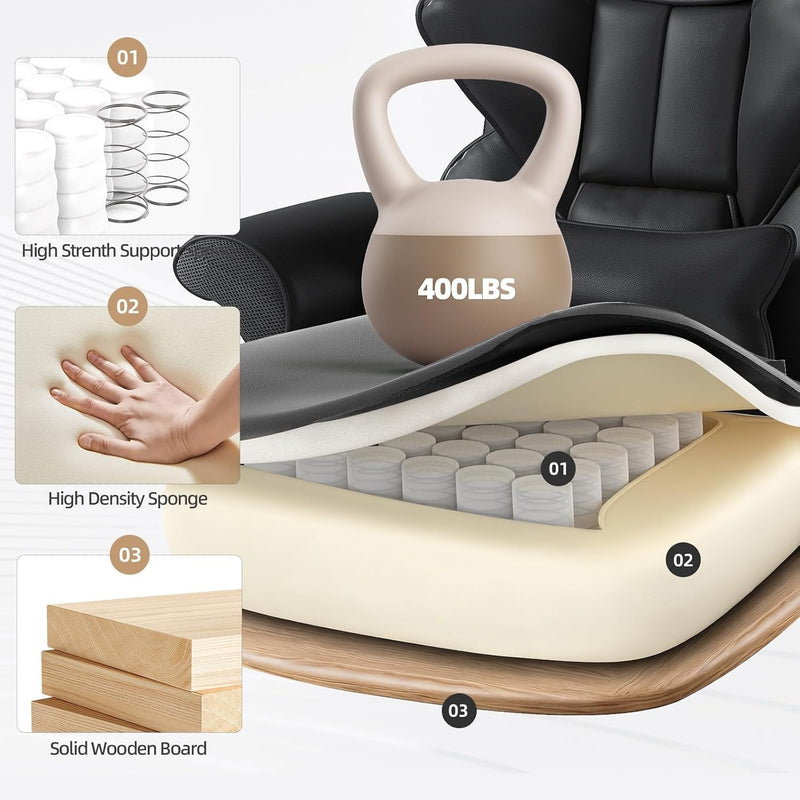 Silla ejecutiva de oficina con calefacción y masaje de 7 puntos, reposapiés