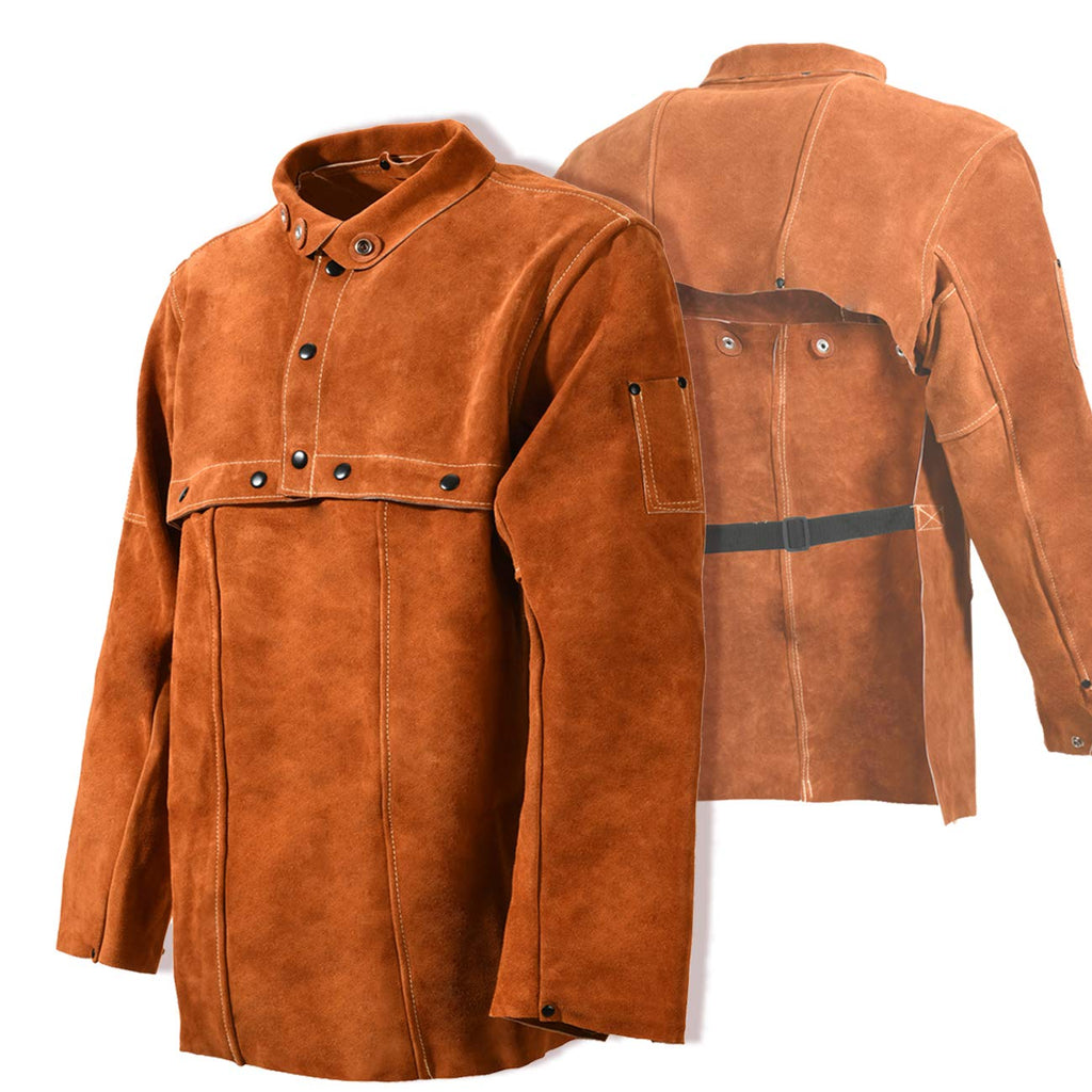 LeaSeek Leather Welding Jacket - Heat Flame Resistant Cape Sleeve Bib Apron