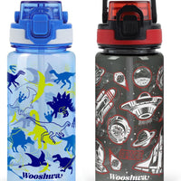 omedecal Kids 20 oz Water Bottle for School, Dinosaur/Spacecraft
