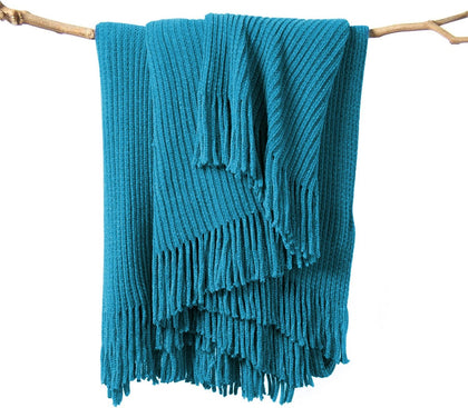 lifein Chenille Throw Blanket 60x80 - Soft Boho Knitted Blanket for Couch Cozy Farmhouse Decor Bed Throw, Lightweight All Season Teal Blanket, Decorative for Living Room Bedroom Spring Decor