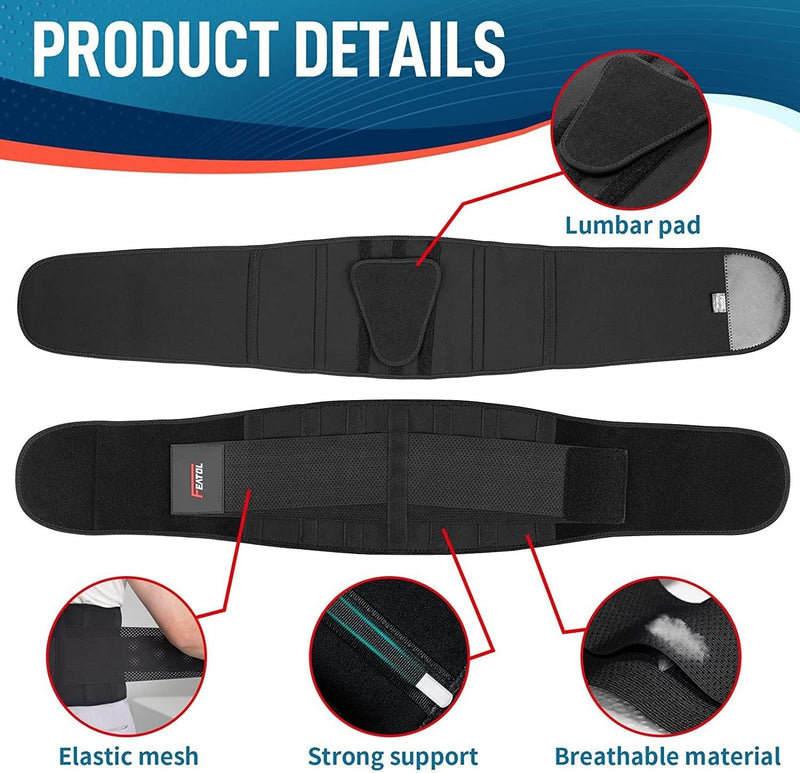 FEATOL - Cinturón de apoyo lumbar, soporte para alivio del dolor de espalda, ciática, escoliosis, hernia de disco, soporte para la espalda baja con tiras ajustables y almohadilla lumbar extraíble