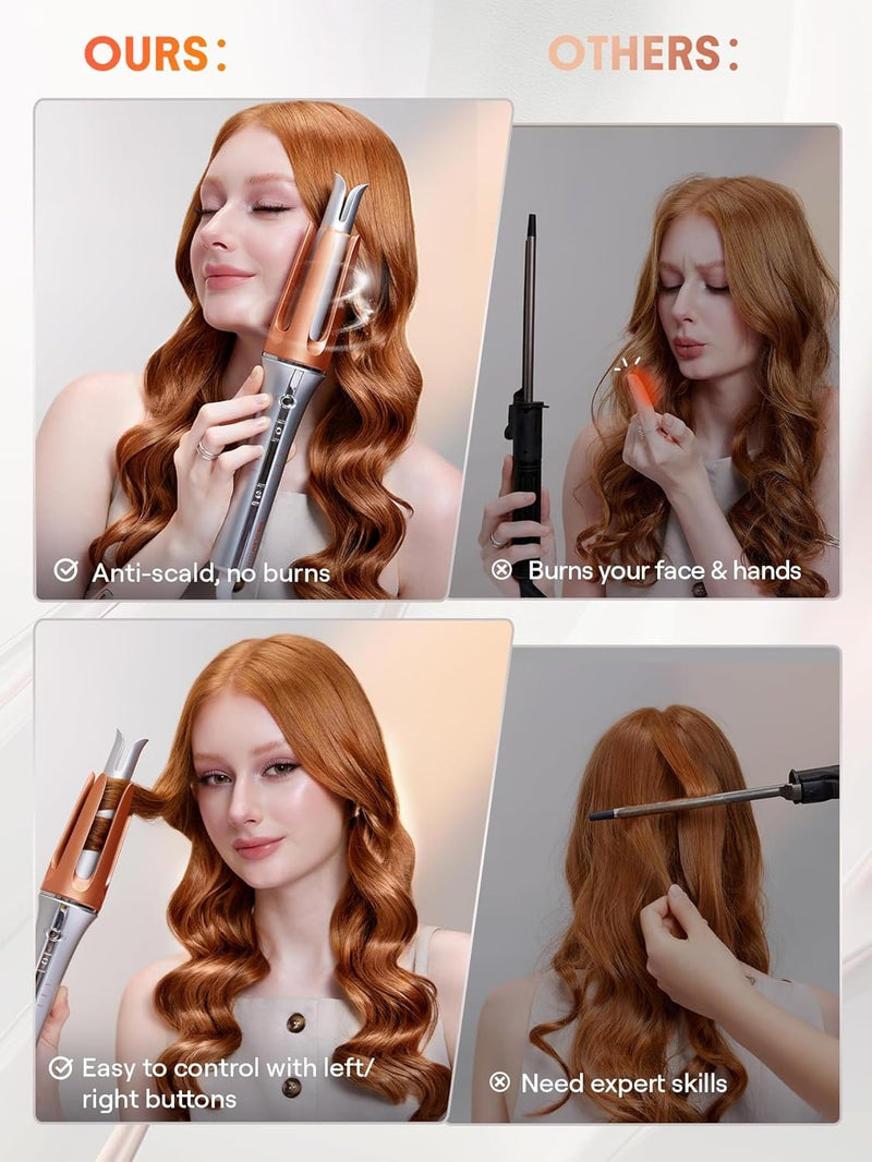 Rizador automático SHEGLAM de 3,17 cm con 3 temperaturas, calentamiento rápido, rotación bidireccional, protección anti-quemaduras, anti-enredos, apagado automático para peinar el cabello.