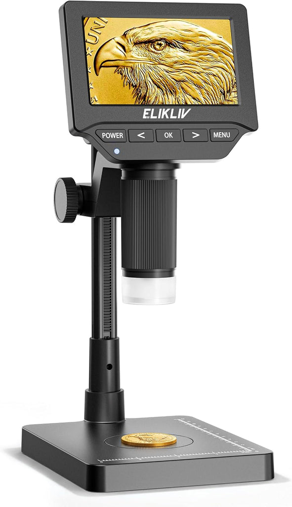 Elikliv Microscope, 4.3‘’ Digital Coin Magnifier with Lights for Adults