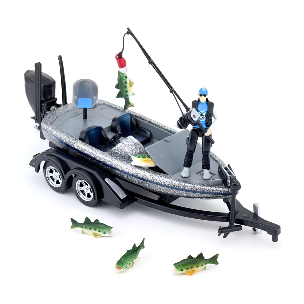 Big Country Toys - Fishing Toy Playset - Kids Fishing Set with Toy Boat - 10-Piece Fishing Set - Silver Metal Flake