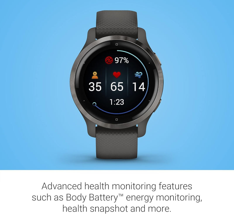Renewed Garmin Venu 2S, Smaller-Sized GPS Smartwatch with Advanced Health Monitoring and Fitness Features, Slate Bezel with Graphite Case and Silicone Band, (010-02429-00) (Renewed)